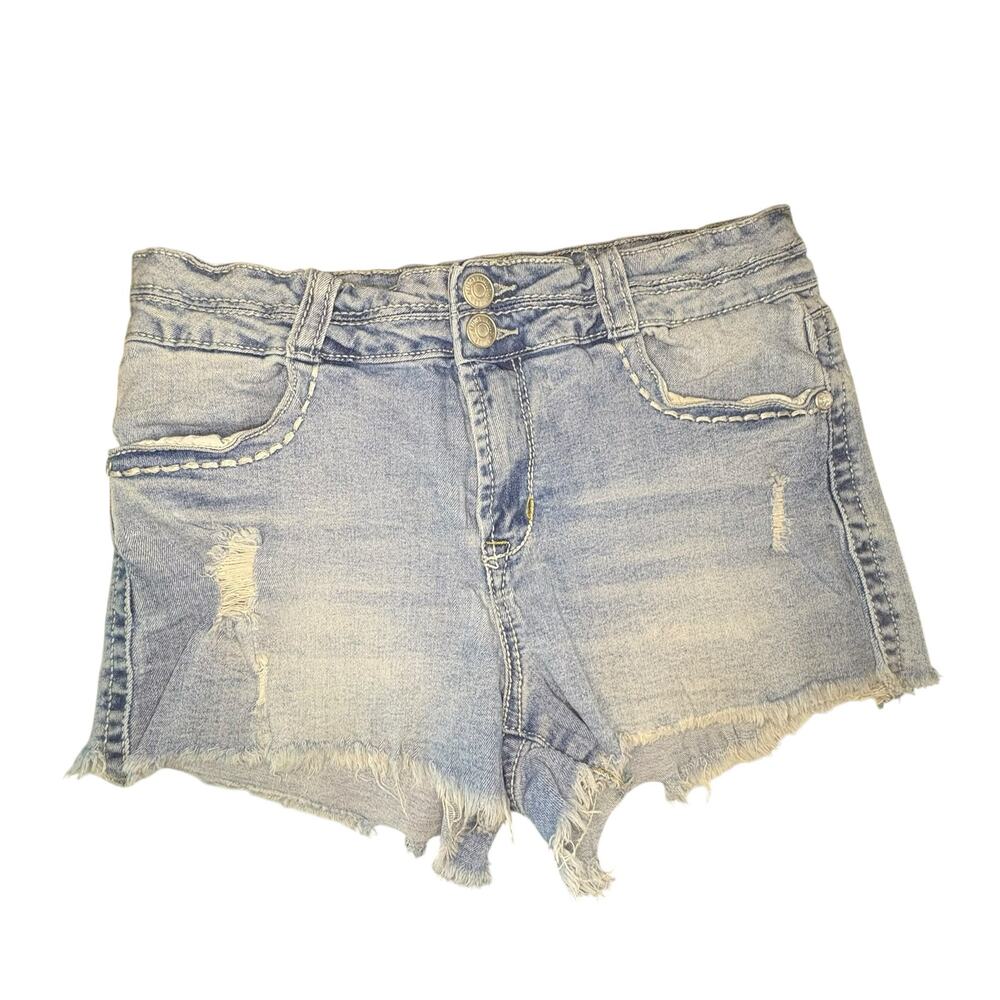 Vintage Almost Famous Lite Washed Distressed Raw Hem Cut Off Denim Shorts sz 11